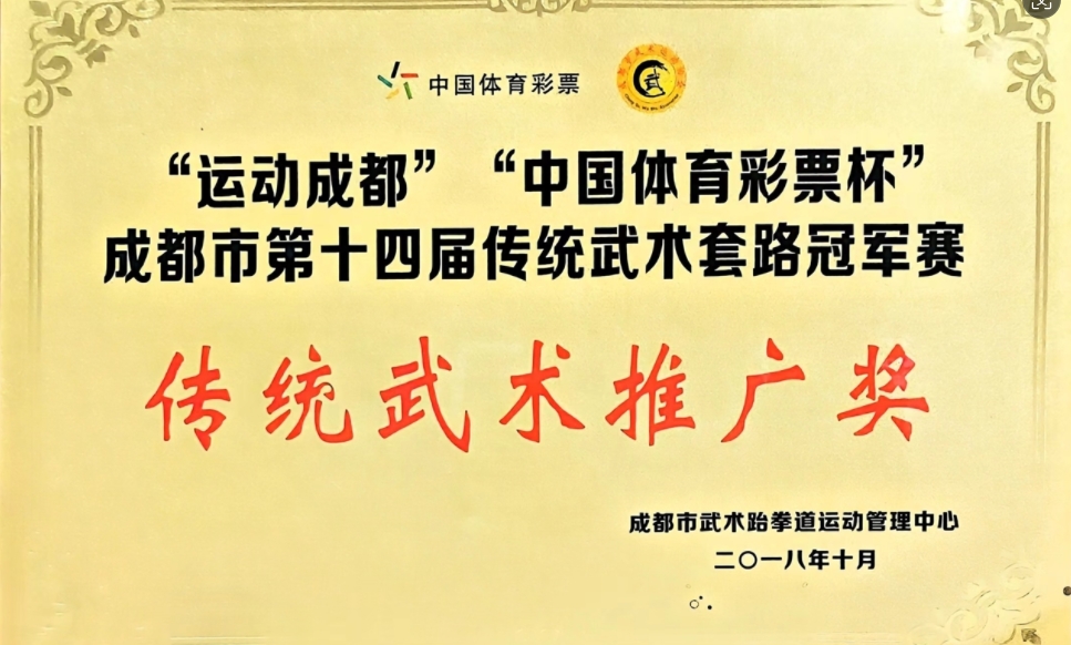 2018年10月成都市第十四届传统武术套路冠军赛：传统武术推广奖