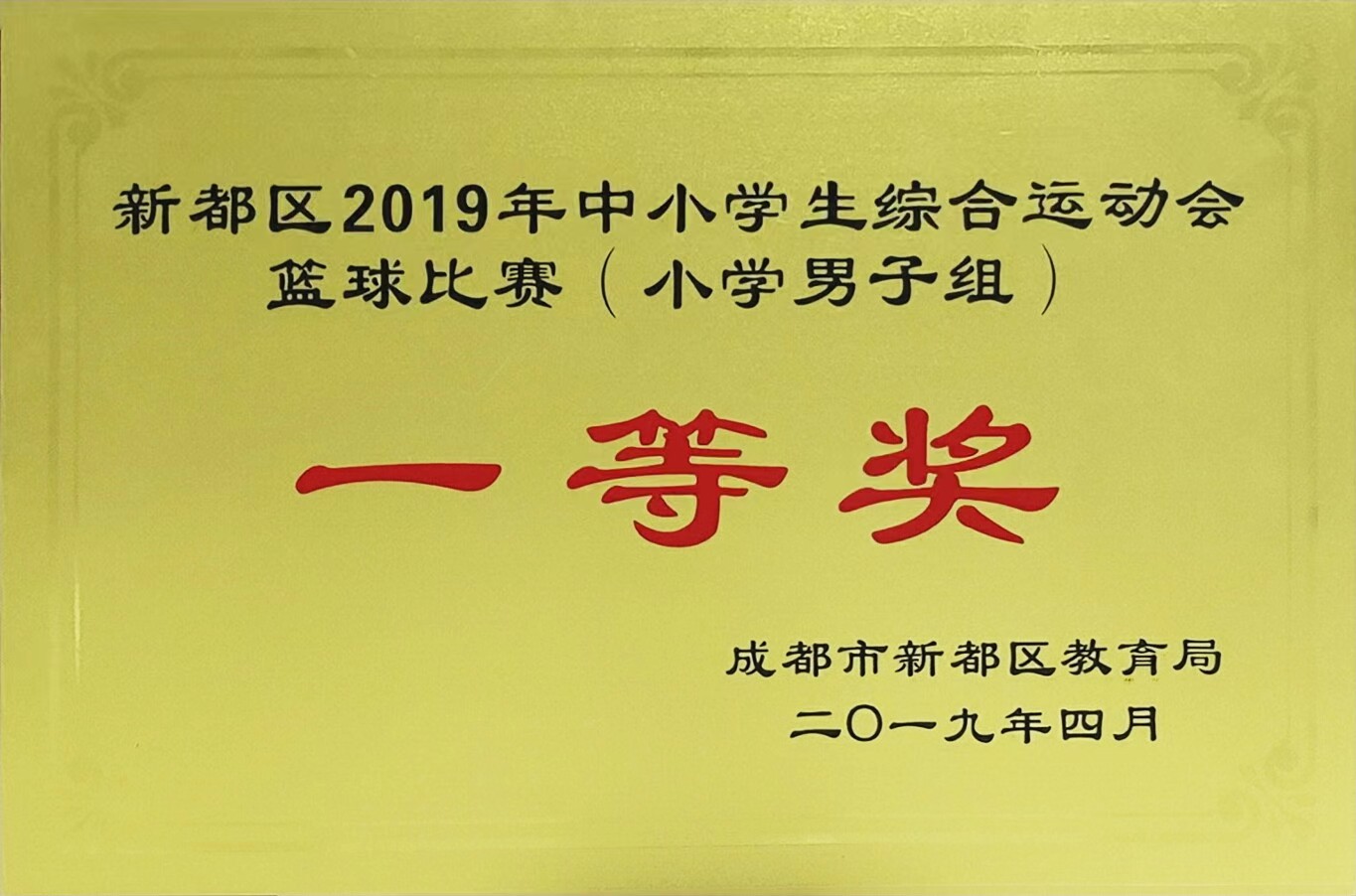 新都区2019年中小学生综合运动会篮球比赛（小学男子组）一等奖