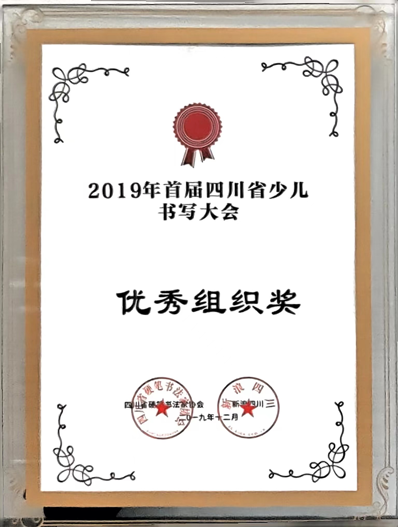 2019年12月首届四川省少儿书写大会：优秀组织奖