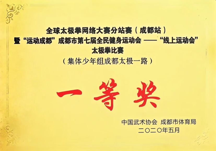 2020年5月全球太极拳网络大赛分站赛(成都站)太极拳比赛(集体少年组成都太极一路)：一等奖