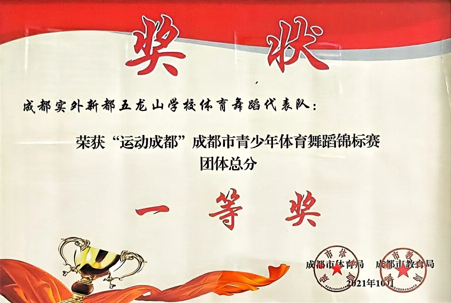 2021年10月“运动成都”成都市青少年体育舞蹈锦标赛团体总分：一等奖